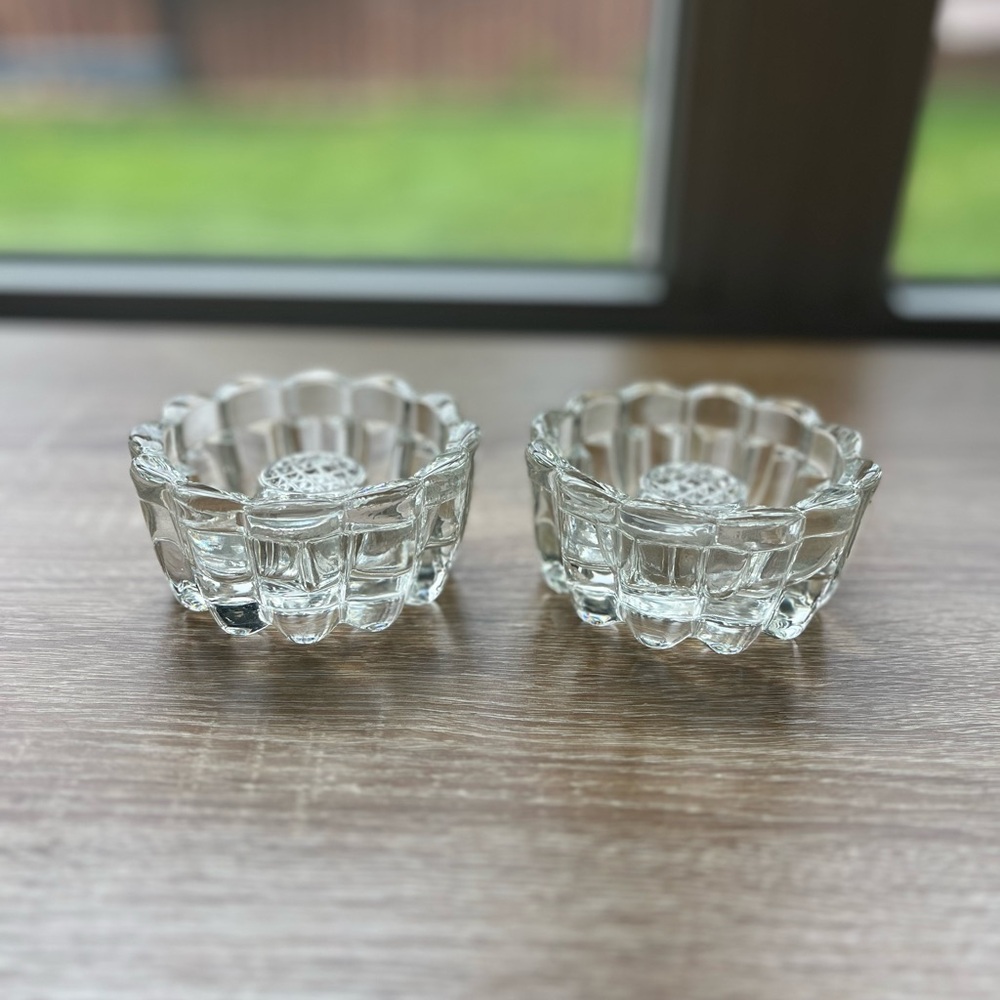 Vintage Set of 2 Princess House Clear Glass Candle Holders/Bubble Glass 2"